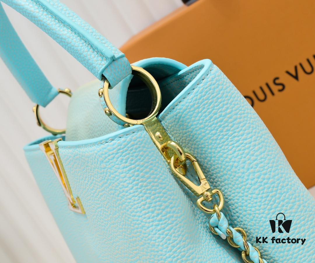 6930861c6e68136f4d9a844e Upgraded M20841 Stellar Pearl Green Shell Button Capucines MM Handbag
