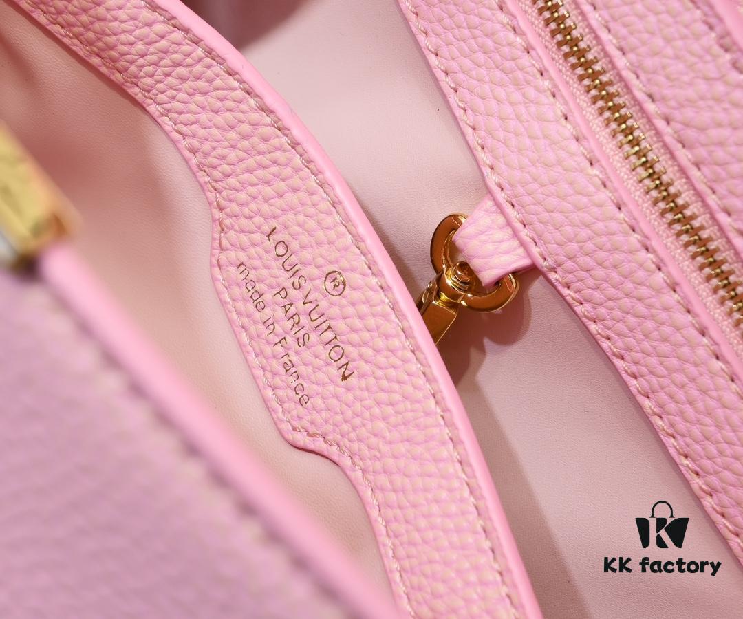 Upgraded M20841 Etoile Pearlized Pink Shell Closure Capucines MM Handbag