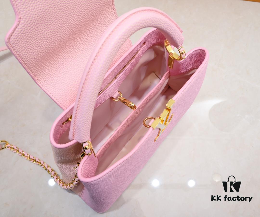 Upgraded M20841 Etoile Pearlized Pink Shell Closure Capucines MM Handbag