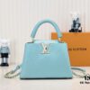 Upgraded M59868 Stellar Pearl Blue Shell Button Capucines BB Bag
