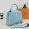 Upgraded M20841 Stellar Pearl Blue Shell Button Capucines MM Handbag
