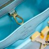 Upgraded M20841 Stellar Pearl Blue Shell Button Capucines MM Handbag
