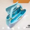 Upgraded M20841 Stellar Pearl Blue Shell Button Capucines MM Handbag