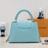 Upgraded M20841 Stellar Pearl Blue Shell Button Capucines MM Handbag