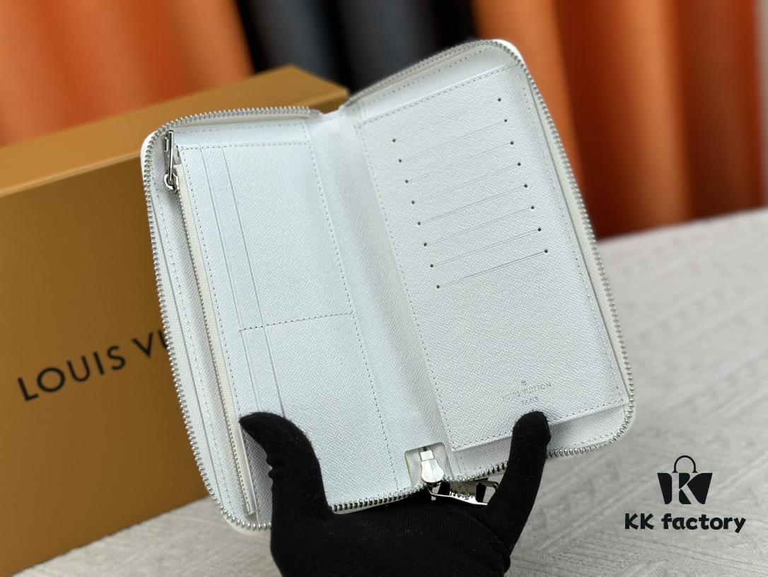 693086456e68136f4d9a84a8 LV Wallet Men's Vertical Zip Wallet 63095 Phantom White Durable Damier Graphite Canvas
