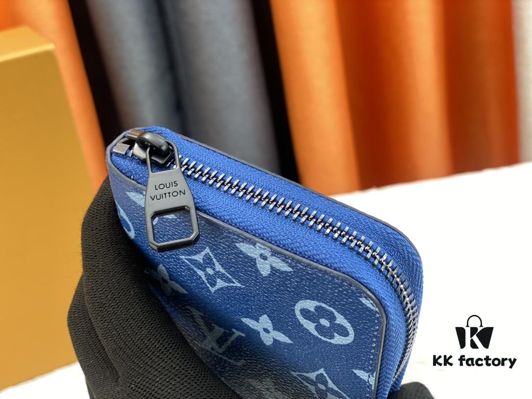 693086586e68136f4d9a84d6 LV Wallet 63095 Blue with Coffee Trim Men's Vertical Zip Wallet Durable Damier Graphite Canvas Stylish and Elegant