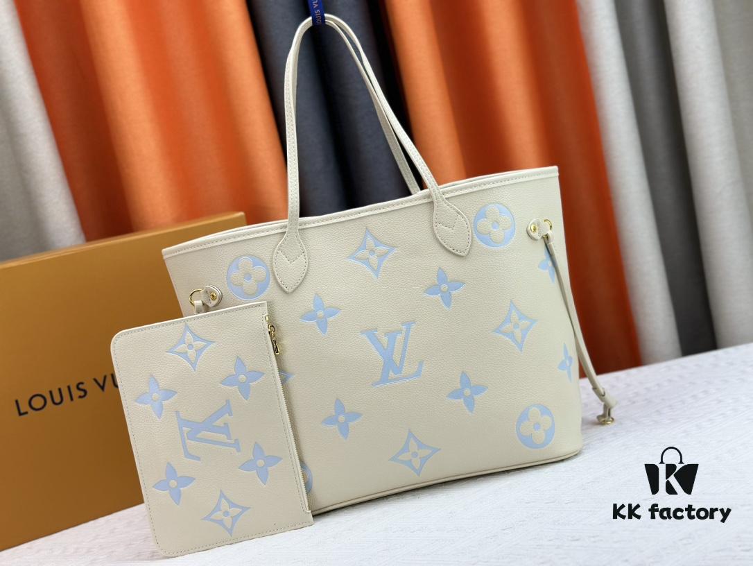 693086dd6e68136f4d9a860e NEVERFULL MM Tote Bag M45684 M45685 M40995 (Embossed) Monogram Montana Leather Handbag in Pink with Cream Stripes