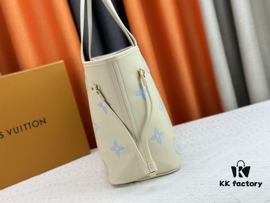 693086de6e68136f4d9a8612 NEVERFULL MM Tote Bag M45684 M45685 M40995 (Embossed) Monogram Montana Leather Handbag in Pink with Cream Stripes