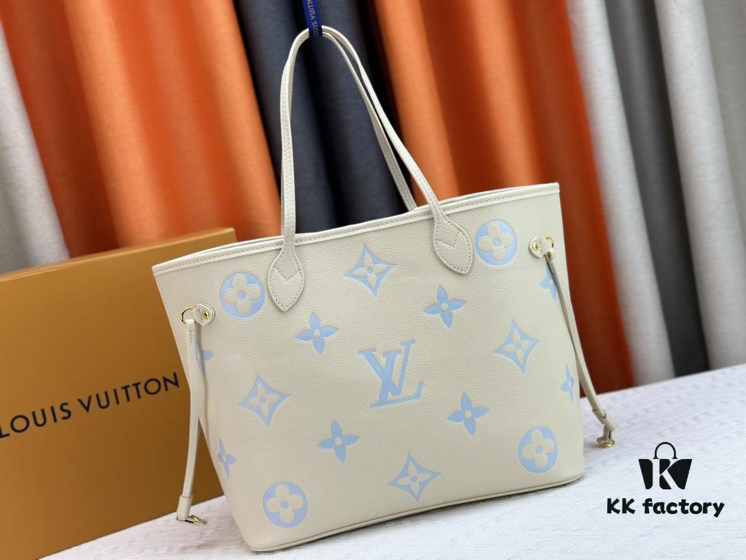 693086df6e68136f4d9a8613 NEVERFULL MM Tote Bag M45684 M45685 M40995 (Embossed) Monogram Montana Leather Handbag in Pink with Cream Stripes