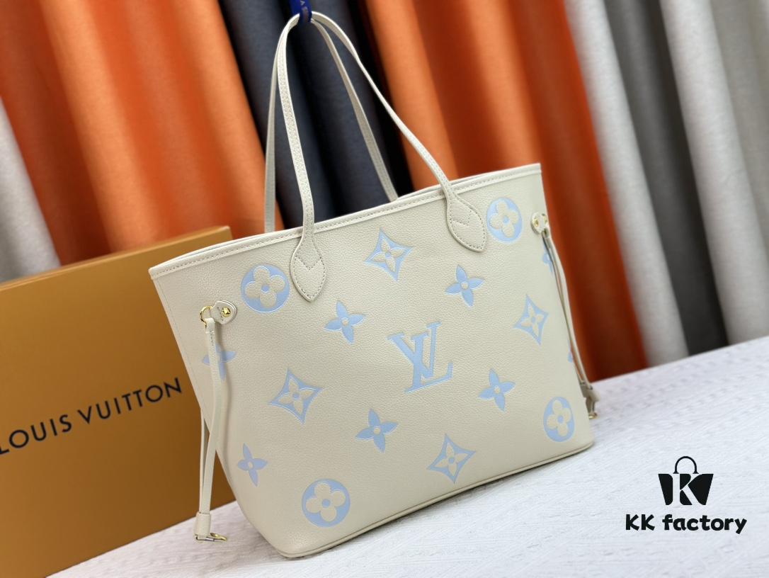 693086df6e68136f4d9a8614 NEVERFULL MM Tote Bag M45684 M45685 M40995 (Embossed) Monogram Montana Leather Handbag in Pink with Cream Stripes