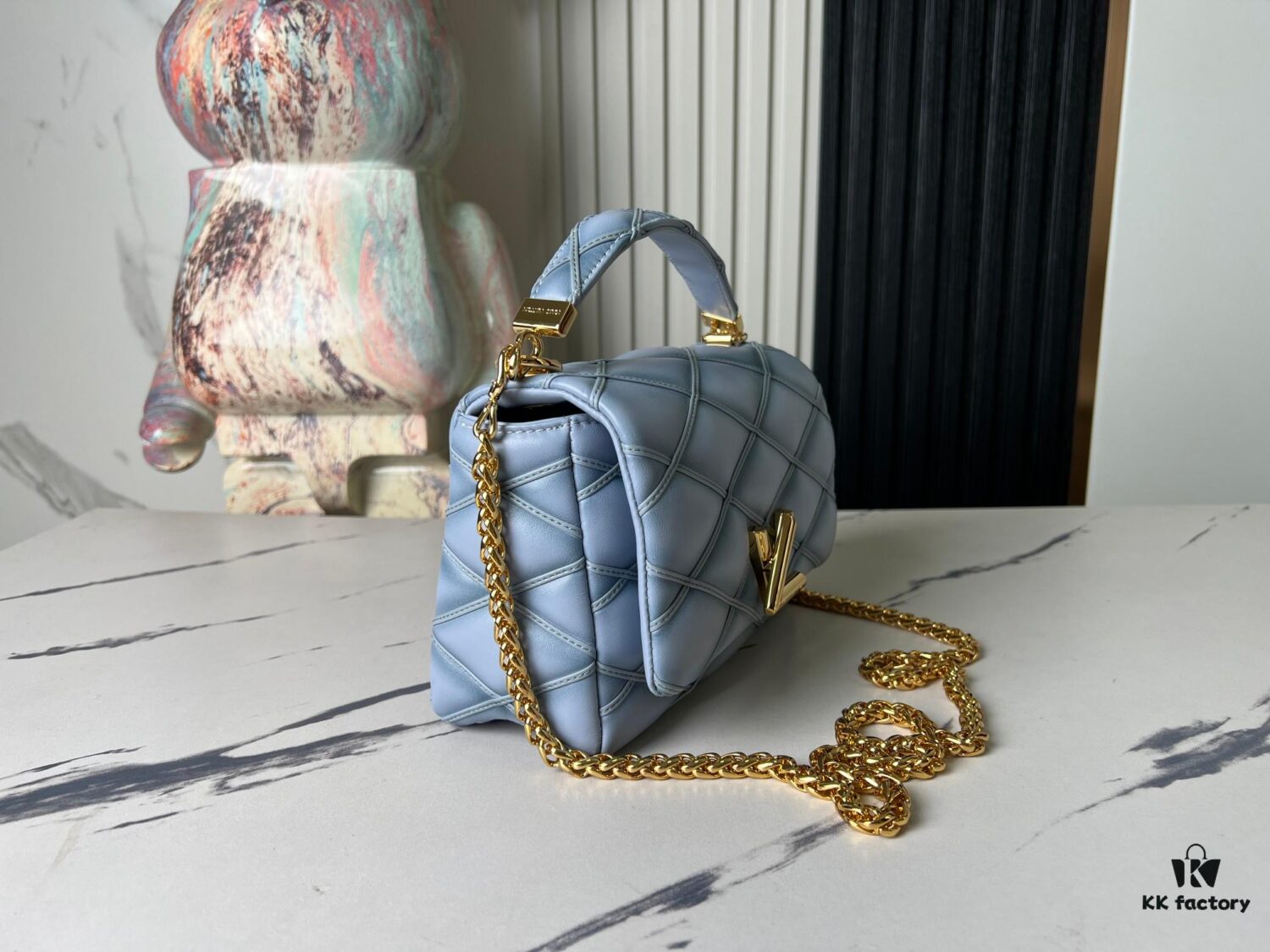 6930870d6e68136f4d9a867d Top-tier Original Order Exclusive Real-shot M24186 M22891 Light Blue Full Leather Quilted Chain Bag Series GO-14 Teist Medium Handbag M22890