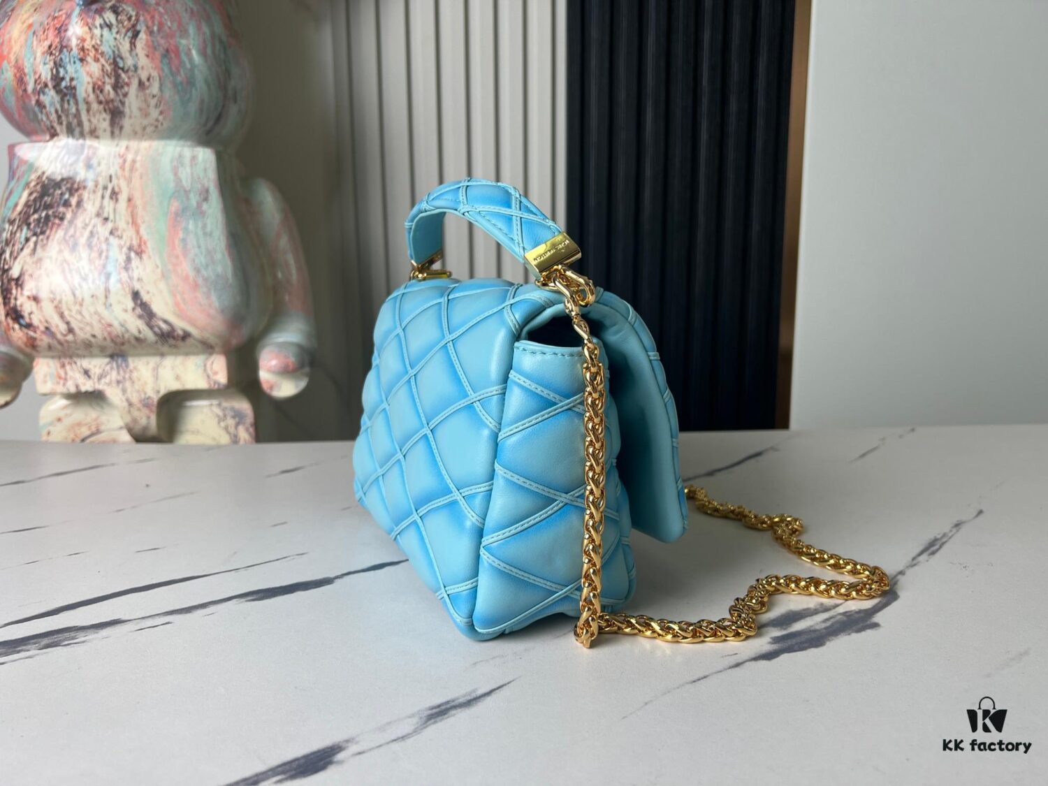 693087156e68136f4d9a868e Top-tier Original Design Exclusive Real-shot M24165 M22891 Aqua Blue Full Leather Quilted Chain Bag Series GO-14 Teist Medium Handbag M22890