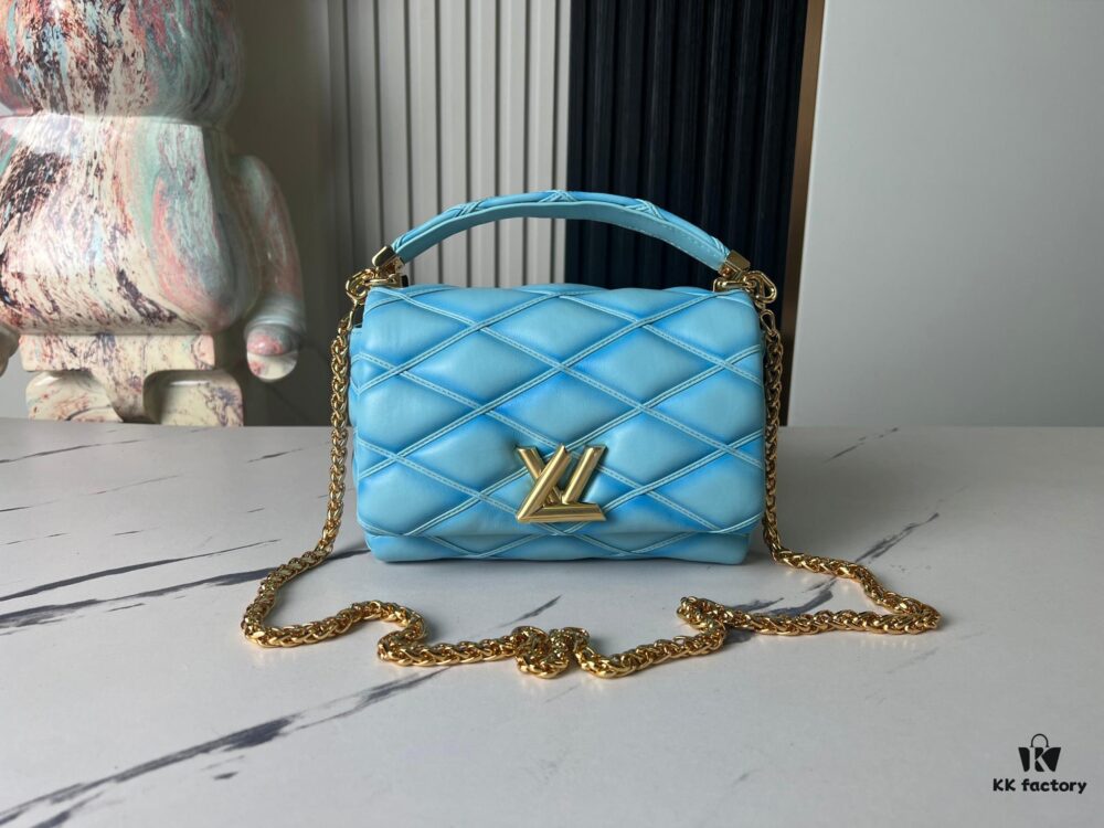 693087156e68136f4d9a868f Top-tier Original Design Exclusive Real-shot M24165 M22891 Aqua Blue Full Leather Quilted Chain Bag Series GO-14 Teist Medium Handbag M22890