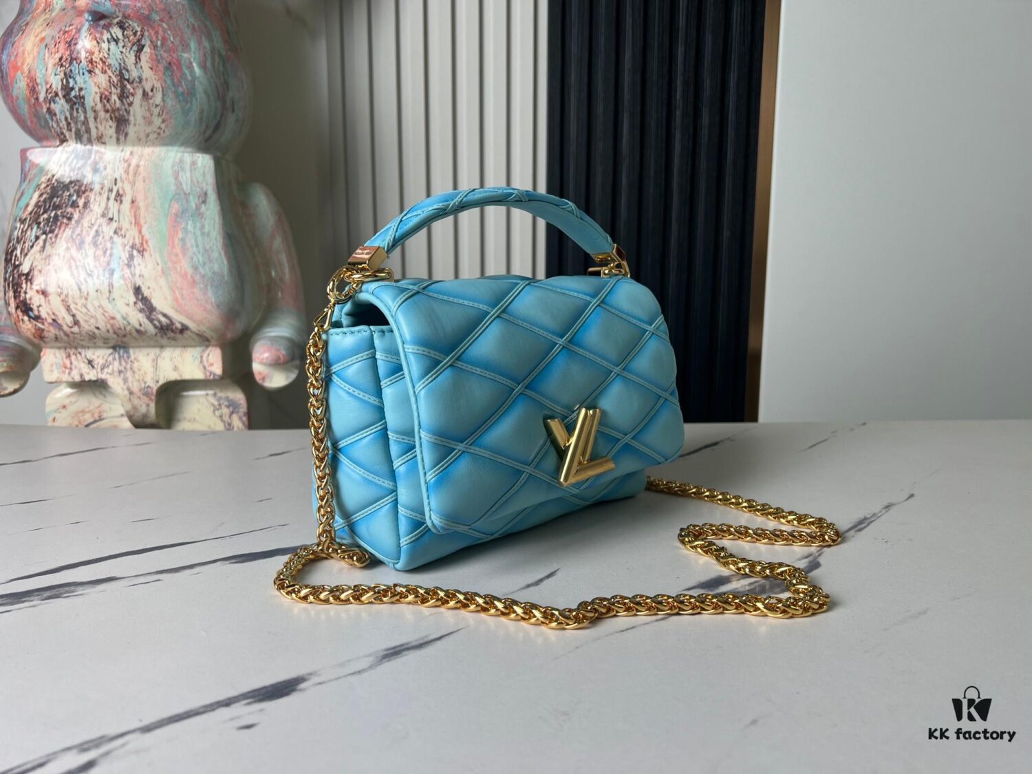 693087176e68136f4d9a8692 Top-tier Original Design Exclusive Real-shot M24165 M22891 Aqua Blue Full Leather Quilted Chain Bag Series GO-14 Teist Medium Handbag M22890