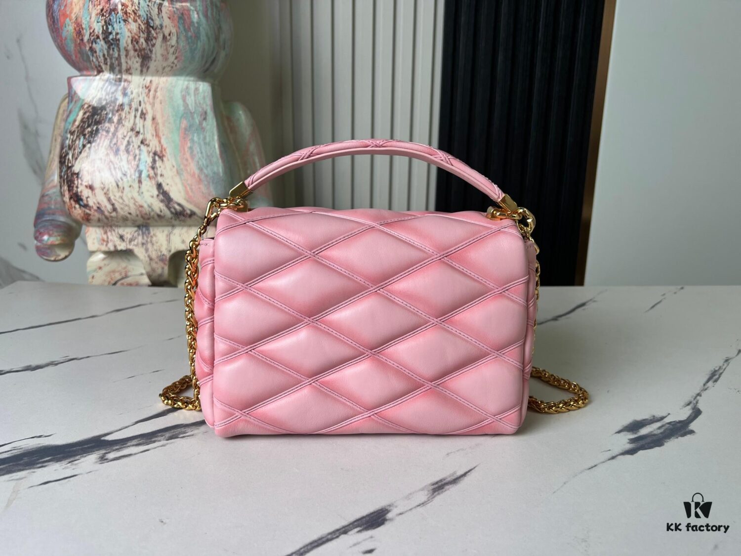 6930871c6e68136f4d9a869a Top-tier Original Order, Exclusive Real-shot M24465 M22891 Pink Full Leather Quilted Chain Bag Series GO-14 Teist Medium Handbag M22890