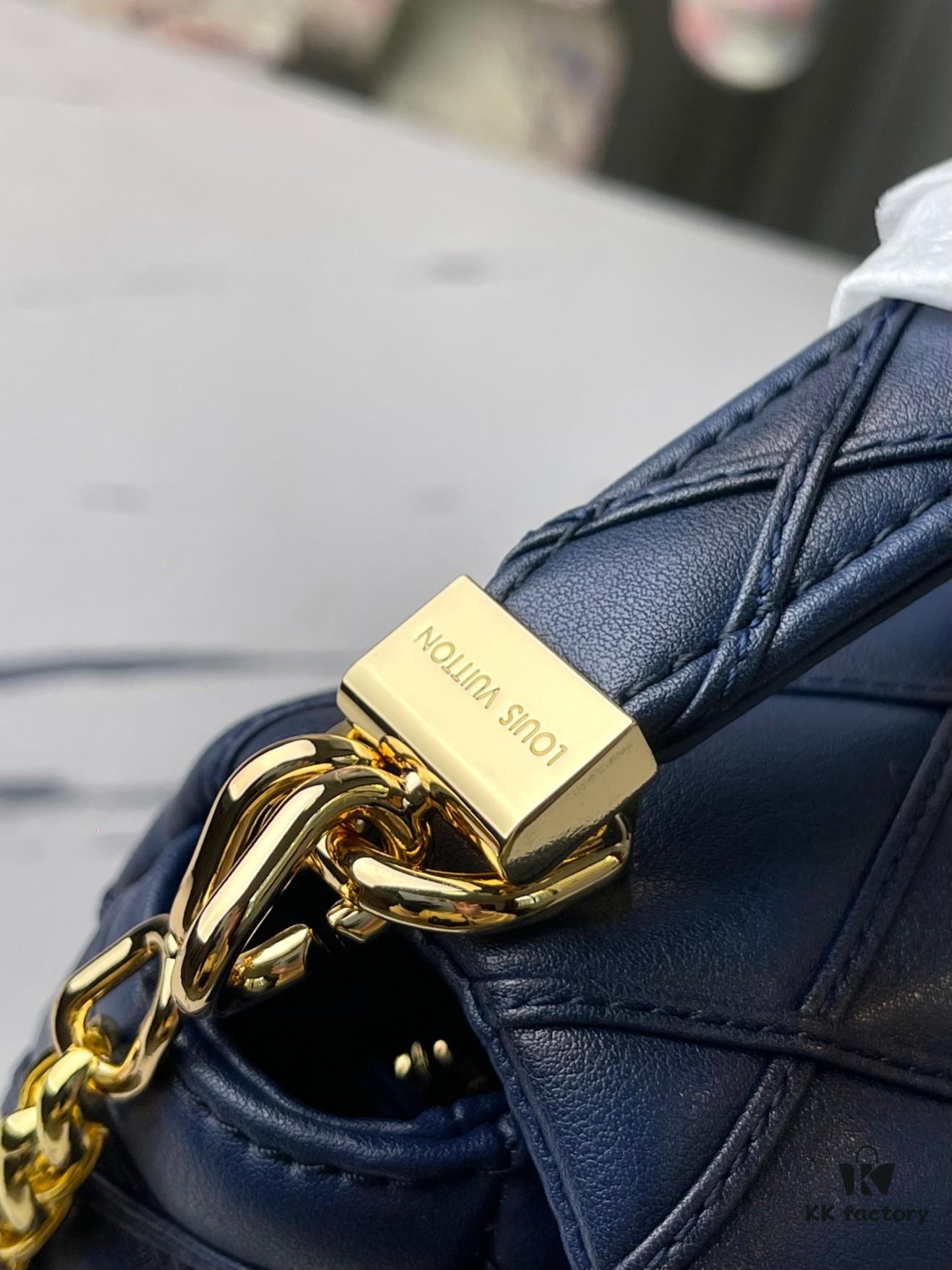 693087216e68136f4d9a86a3 Top Quality Original Order Exclusive Real Shot M23682 M22891 Dark Blue Full Leather Quilted Chain Bag Series GO-14 Teist Medium Handbag M22890