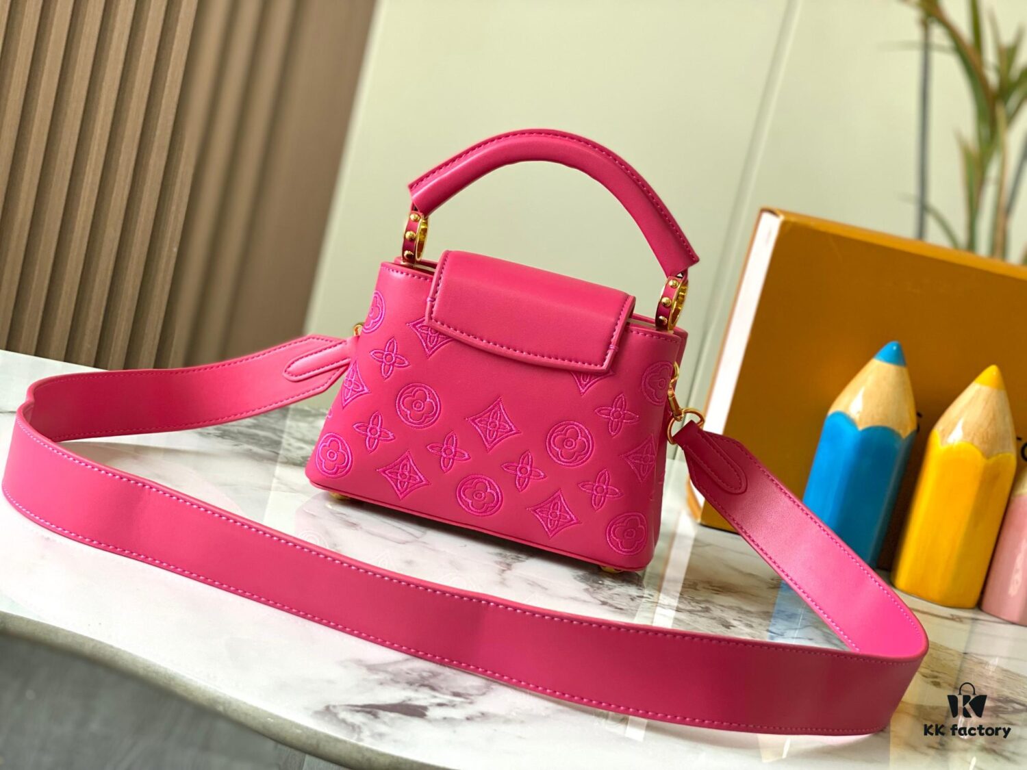 6930877c6e68136f4d9a873d Upgraded M20741 LV Broderie Anglaise Embroidered Gold Button Capucines Mini Bag
