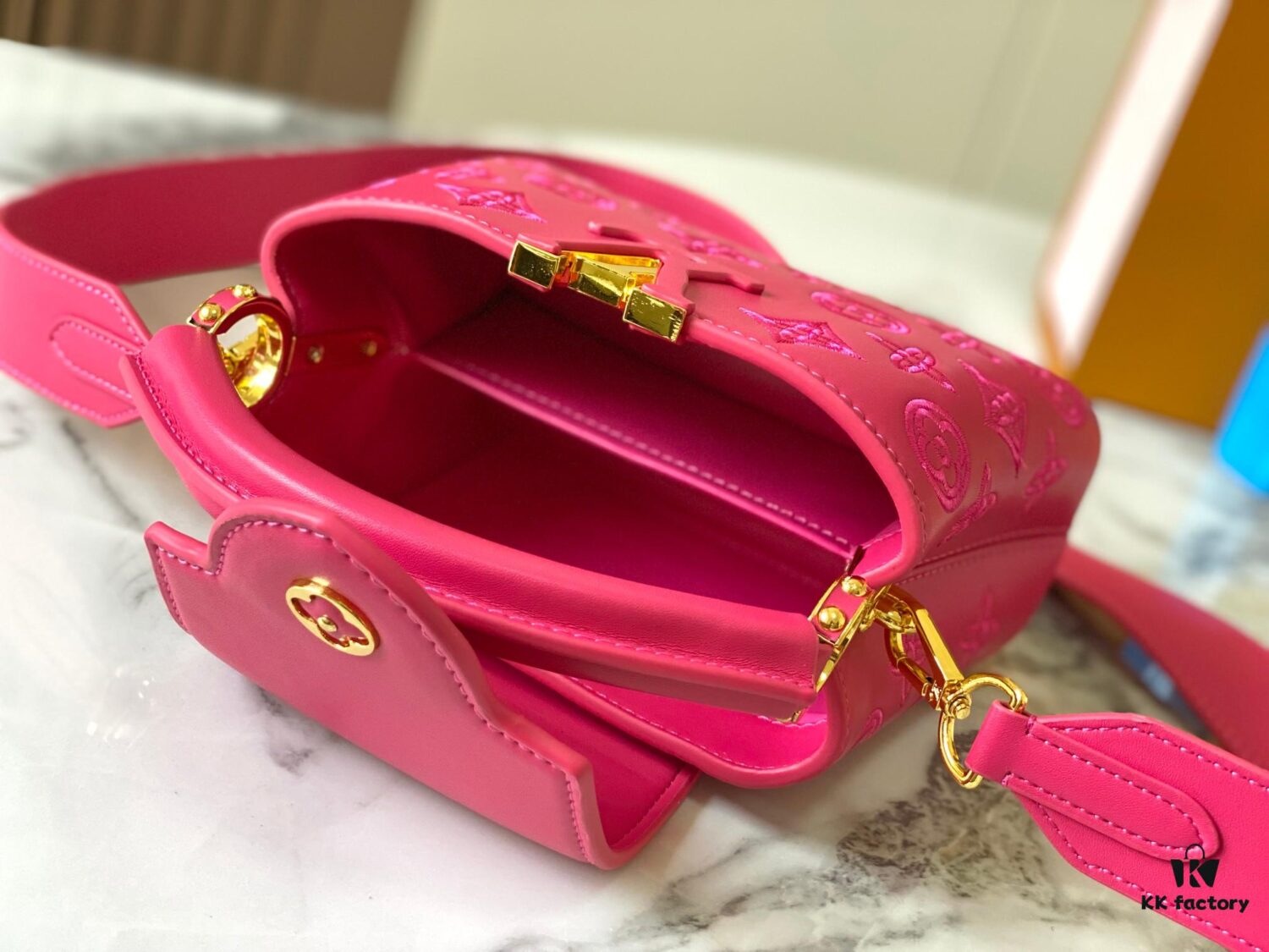 6930877c6e68136f4d9a873f Upgraded M20741 LV Broderie Anglaise Embroidered Gold Button Capucines Mini Bag