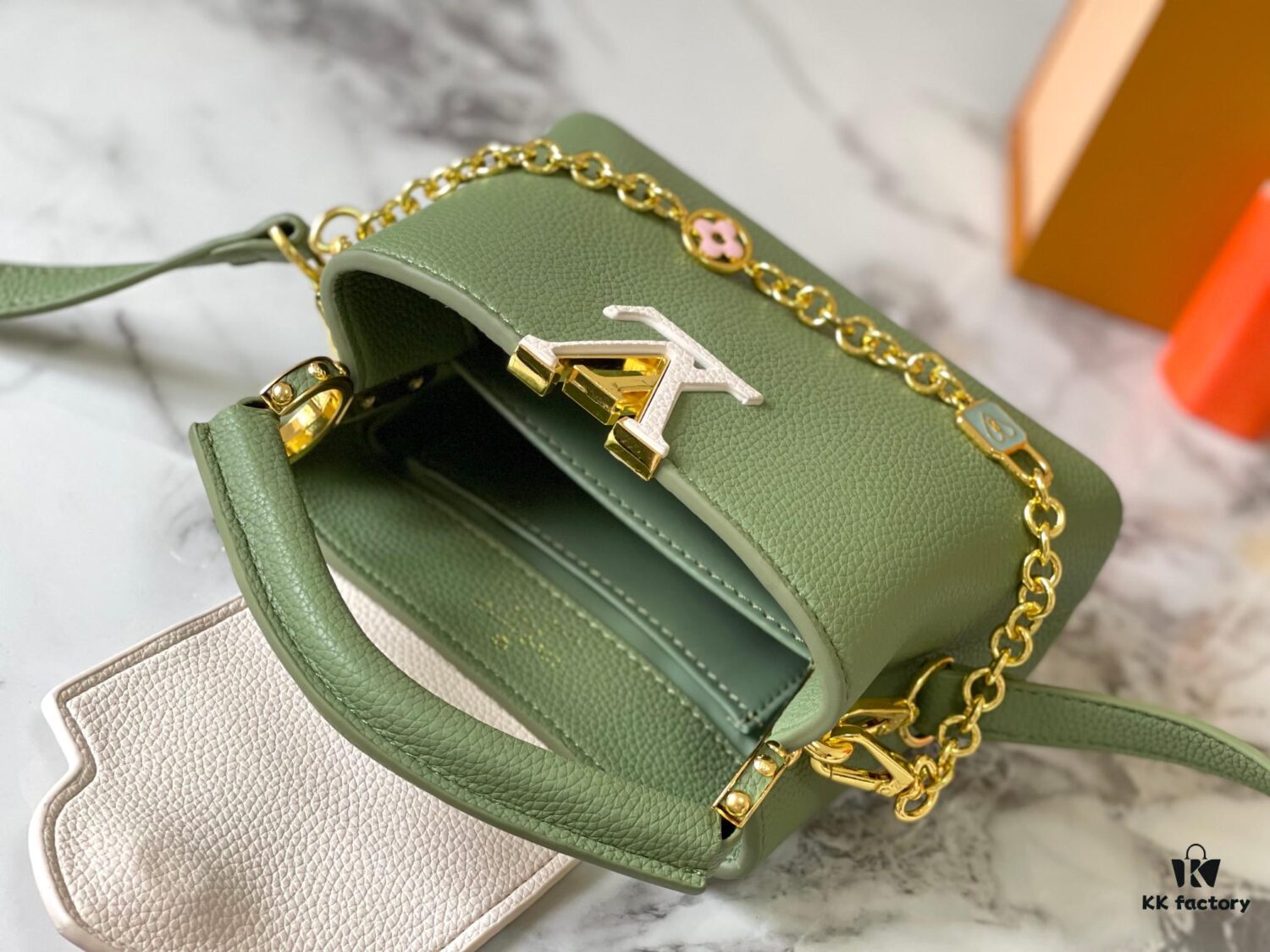 693087cc6e68136f4d9a87cf Upgraded M23950 Green Mini Capucines Handbag with Lovelock Chain