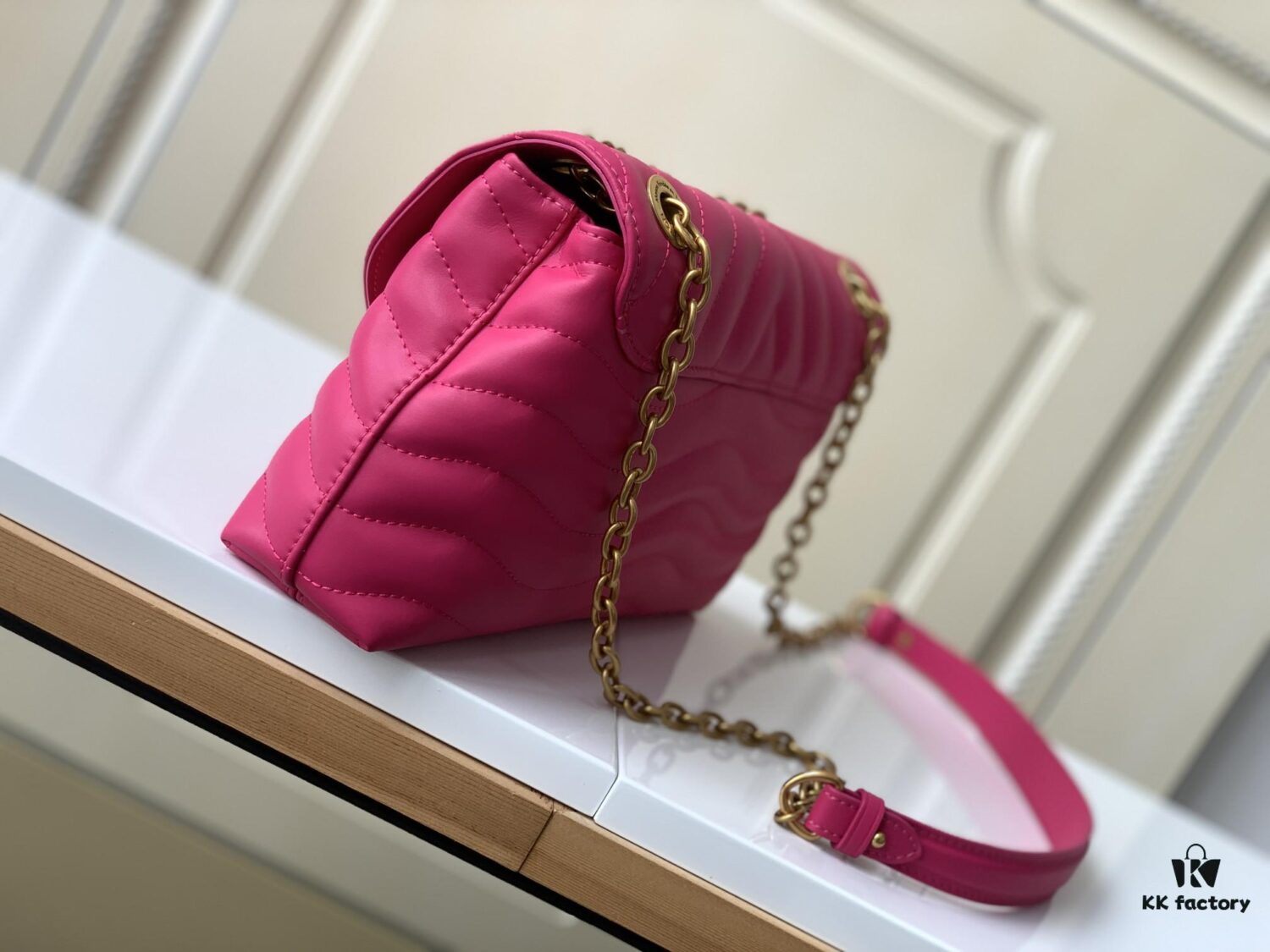 6930881f6e68136f4d9a8895 Haiyuan Original M58553 Rose Red LV New Wave Chain Bag with V-Shaped Quilting