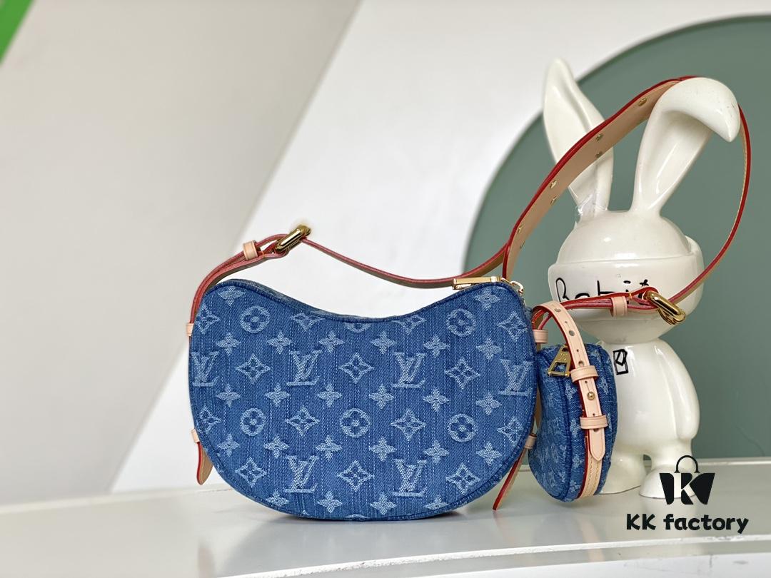 693088376e68136f4d9a88c4 Exclusive Real Photo from Haiyuan Order - M46856 Denim Fabric Premium Quality M46828 Vintage LV Monogram 2024 New Arrival Cowhorn Strap Adjustable Pea Bag with Extra Pendant Mini Bag