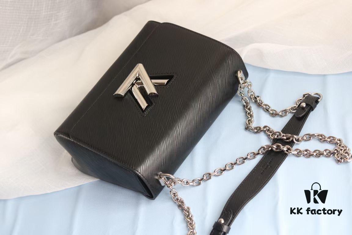 Top Quality Original LV Latest and Hottest Twist Denim Medium Bag, Compact Design with Curved Base, Adjustable Chain for Crossbody or Shoulder Wear