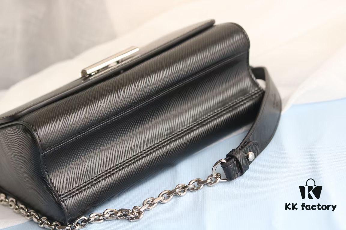 Top Quality Original LV Latest and Hottest Twist Denim Medium Bag, Compact Design with Curved Base, Adjustable Chain for Crossbody or Shoulder Wear