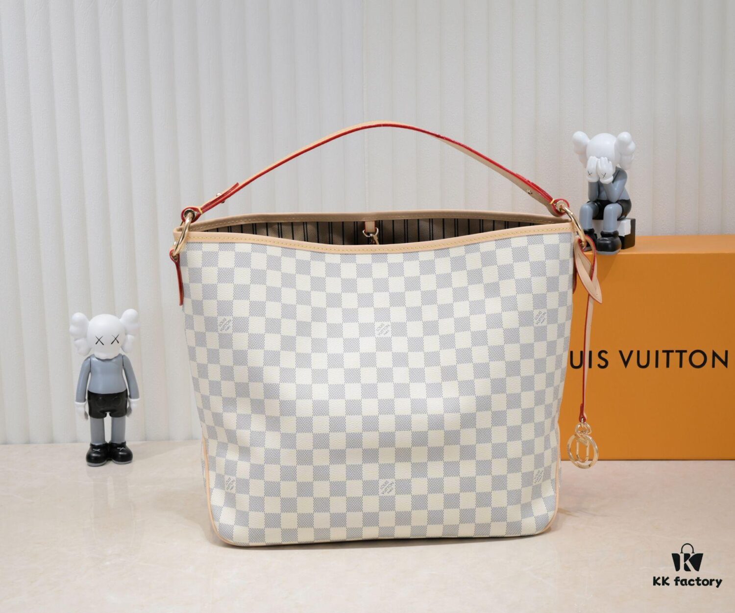 693089896e68136f4d9a8b62 Wholesale Price Summer New Arrival, Stylish and Elegant Damier Azur Canvas Calvi Bag in Pomegranate Red, Perfect for Office and Beach Weekend Getaways