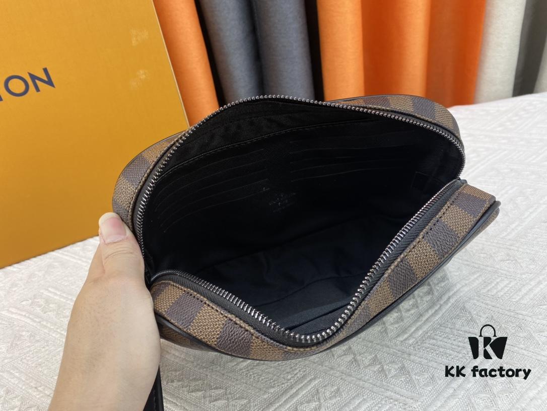 69308a056e68136f4d9a8c49 M82076 Latest Black Floral, Black Checkered, Embossed Checkered, Aged Floral, Brown Checkered, and Embossed Pochette Kasai Clutch