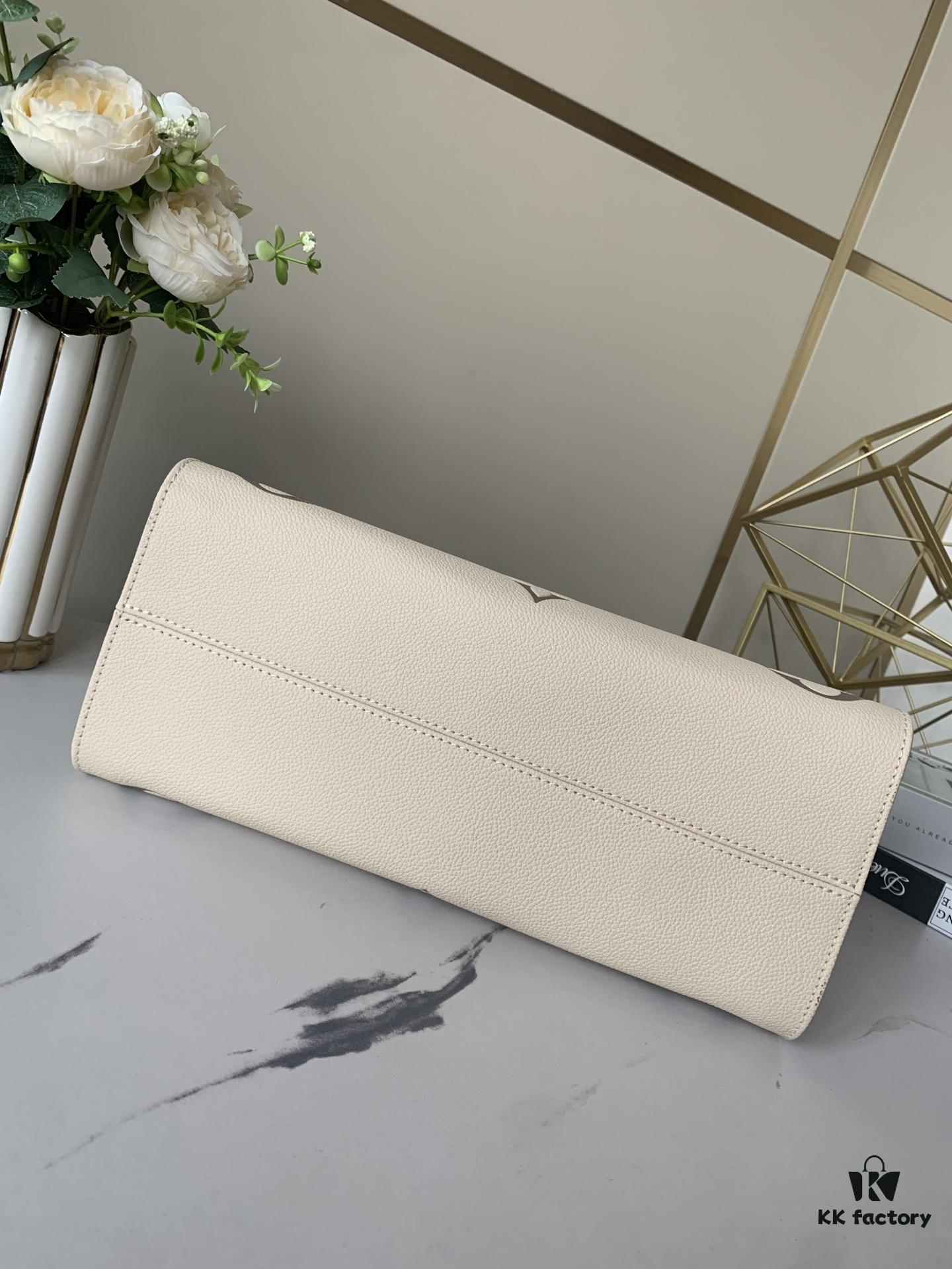 69308add6e68136f4d9a8e3c Top-Grade Full-Grain Genuine Leather Louis Vuitton M45493 Cream White OnTheGo Medium Tote Bag