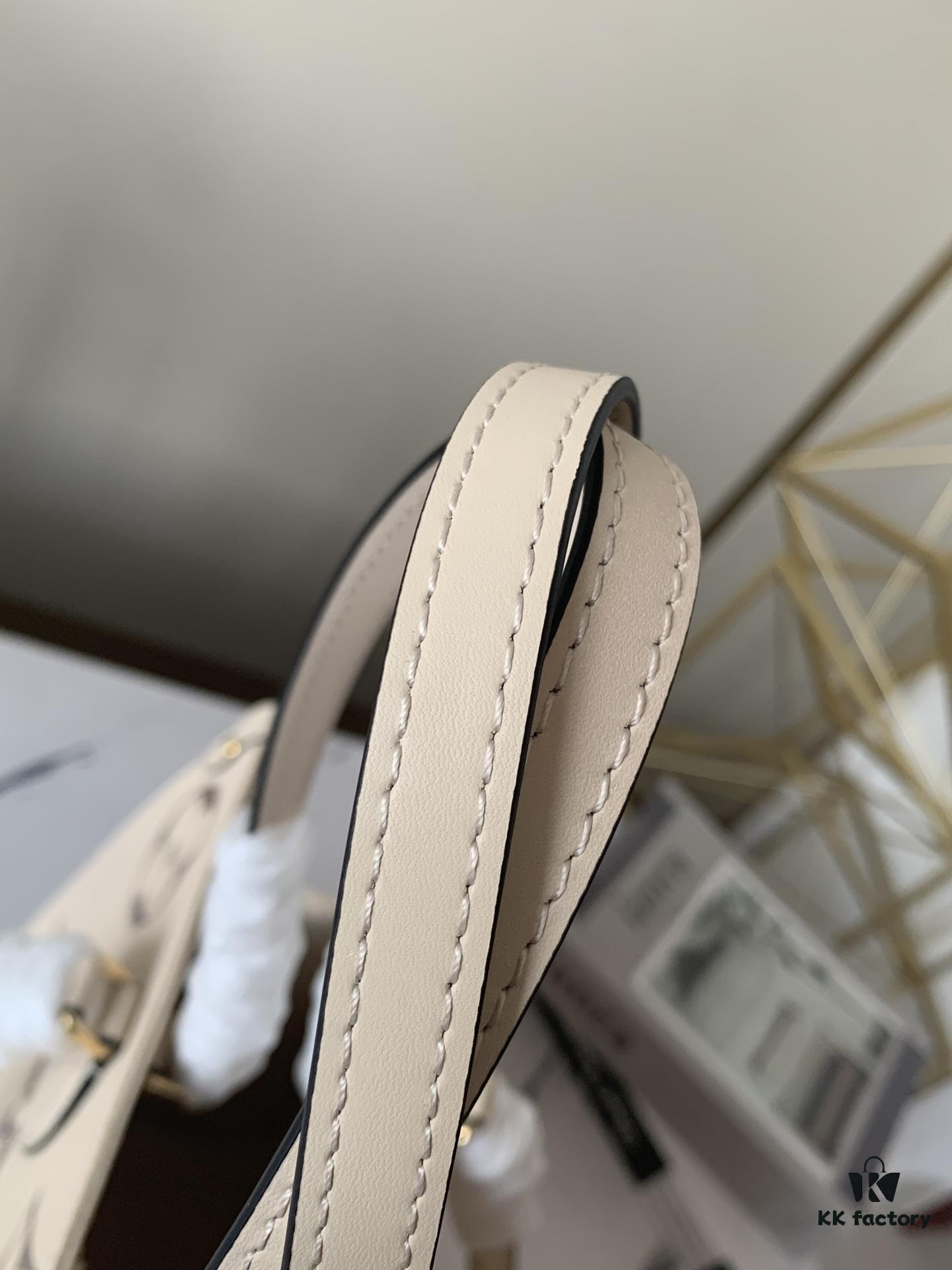 69308add6e68136f4d9a8e3d Top-Grade Full-Grain Genuine Leather Louis Vuitton M45493 Cream White OnTheGo Medium Tote Bag