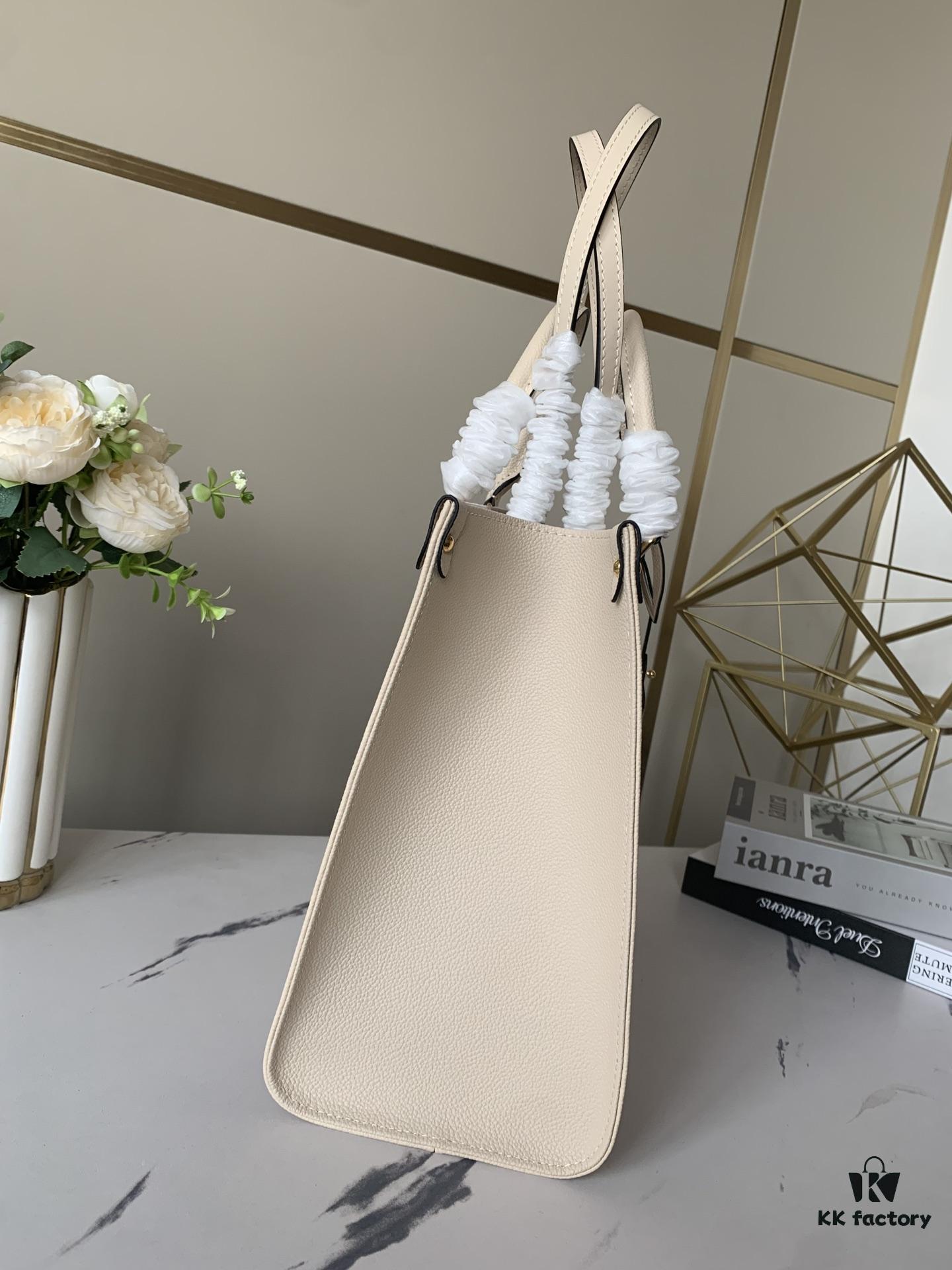 69308ae46e68136f4d9a8e45 Top-Grade Full-Grain Genuine Leather Louis Vuitton M45493 Cream White OnTheGo Medium Tote Bag
