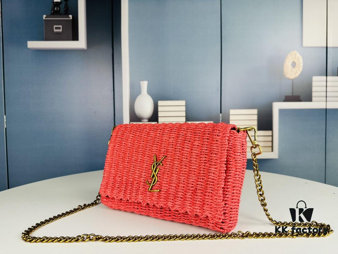 New Arrival [Apricot Color] Kate Raffia Woven Craft Chain Bag