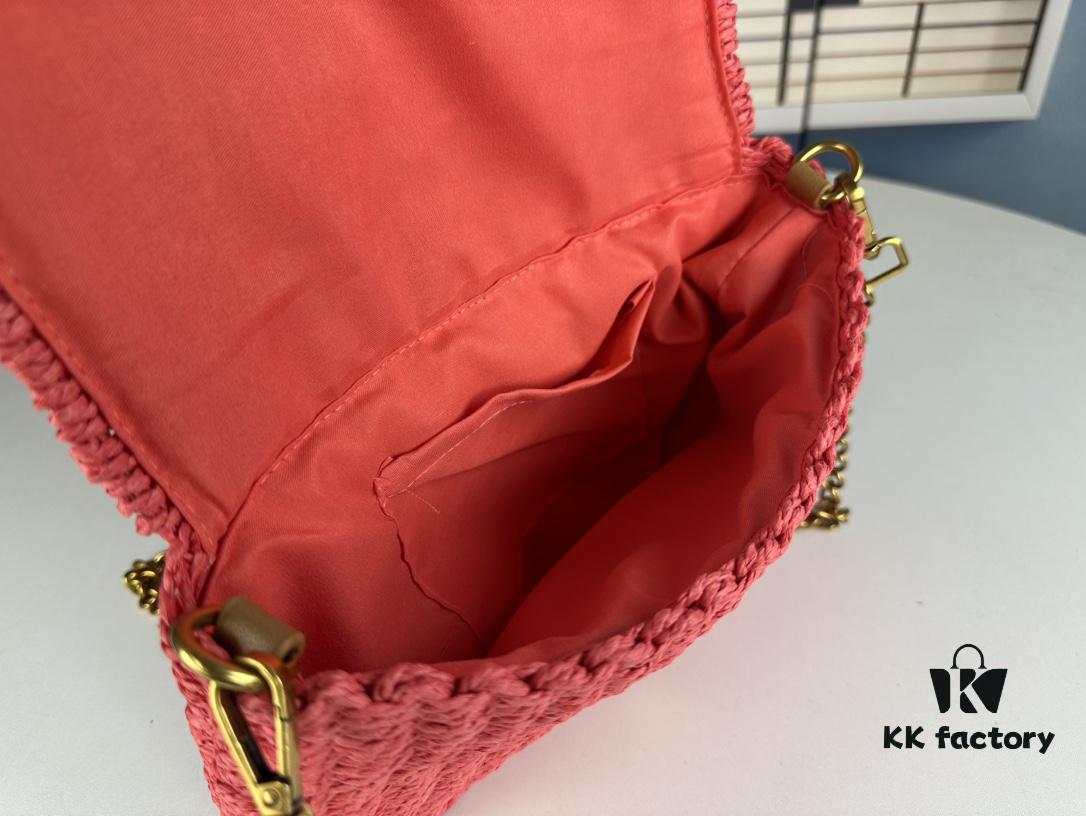 New Arrival [Apricot Color] Kate Raffia Woven Craft Chain Bag