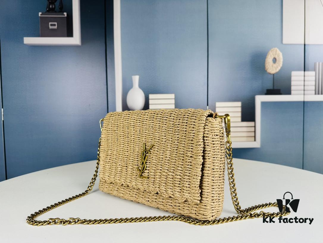 69308b086e68136f4d9a8e8b New Arrival in Apricot Color - Kate Raffia Woven Craft Chain Bag