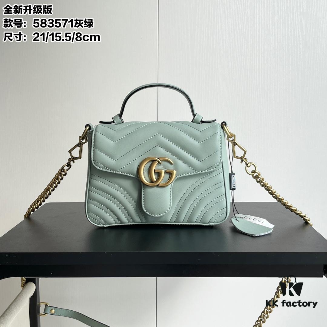 69308b0c6e68136f4d9a8e91 Authentic Shot # GG Marmont Mini Crossbody Bag Model: 583571 Gray-Green Size: 21*15.5*8cm