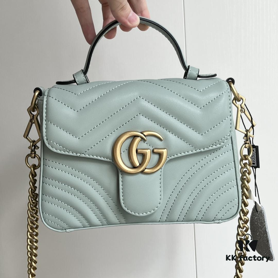 69308b106e68136f4d9a8e99 Authentic Shot # GG Marmont Mini Crossbody Bag Model: 583571 Gray-Green Size: 21*15.5*8cm