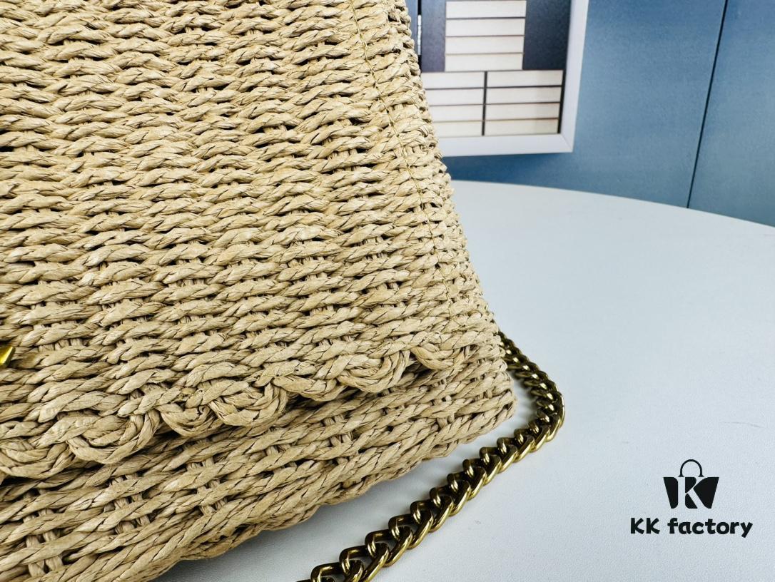 69308b156e68136f4d9a8ea3 New Arrival in Apricot Color - Kate Raffia Woven Craft Chain Bag