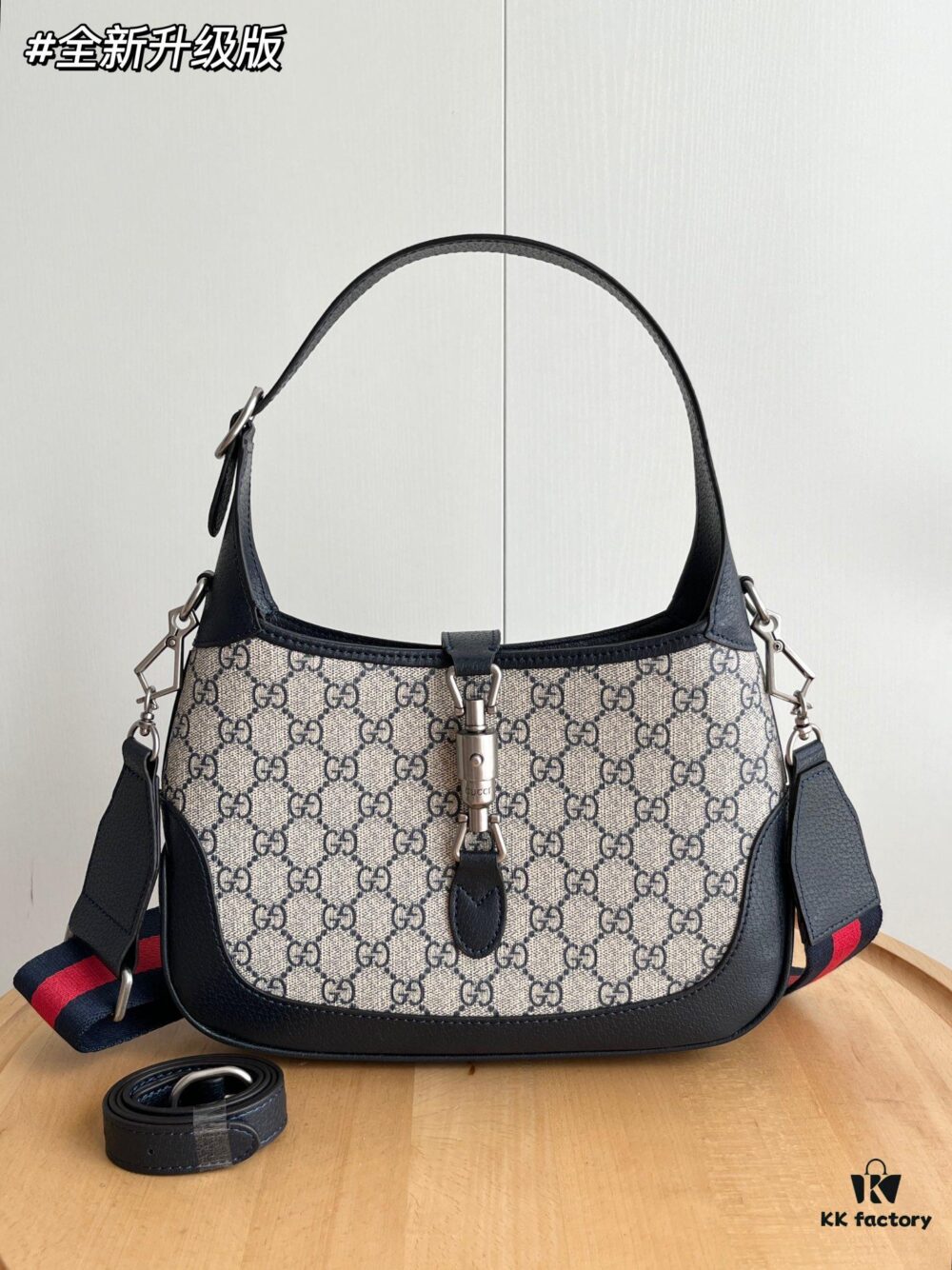 69308baa6e68136f4d9a8fa3 Gucci UN3AG 1294 Jackie 1961 Small Tote Bag - Black and Ivory GG Denim Jacquard with Leather Trim