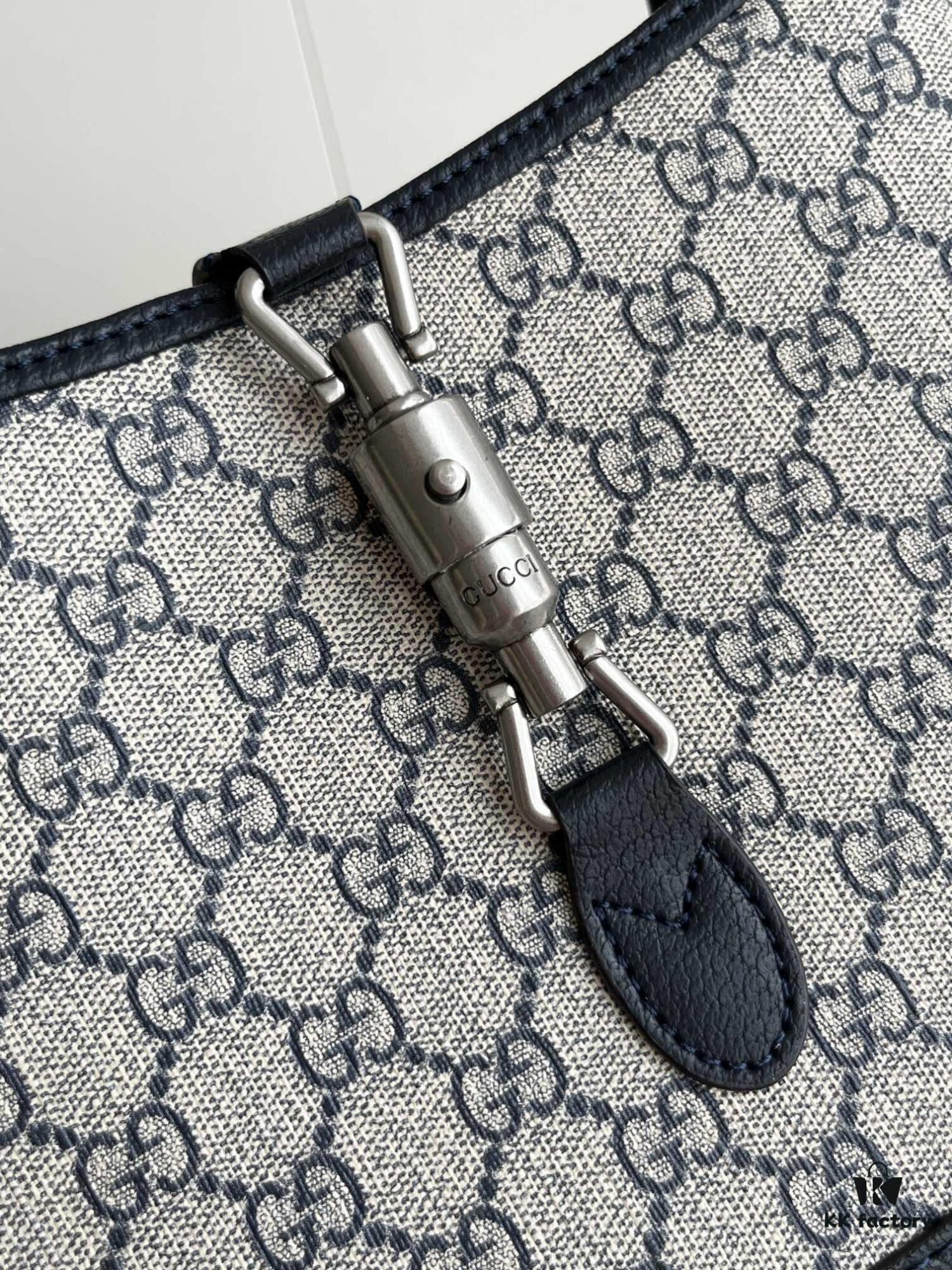 69308bb06e68136f4d9a8faf Gucci UN3AG 1294 Jackie 1961 Small Tote Bag - Black and Ivory GG Denim Jacquard with Leather Trim