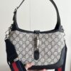 69308bb16e68136f4d9a8fb2 Gucci UN3AG 1294 Jackie 1961 Small Tote Bag - Black and Ivory GG Denim Jacquard with Leather Trim