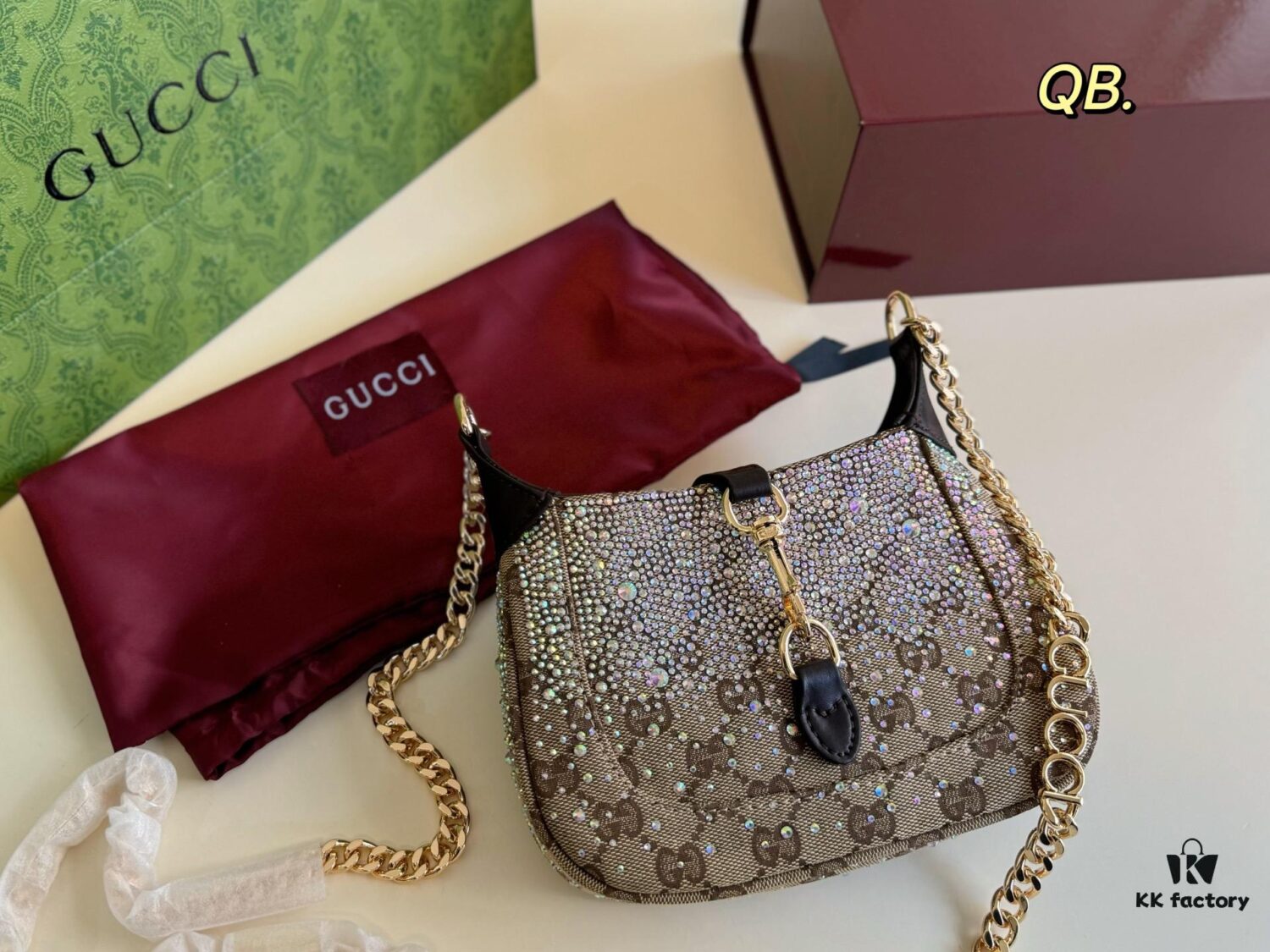 69308c0e6e68136f4d9a9056 Gucci New Arrival Runway Style Rhinestone Jackie Chain Crossbody Bag