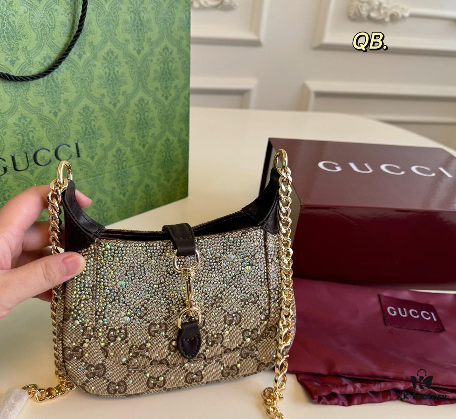 69308c0e6e68136f4d9a9057 Gucci New Arrival Runway Style Rhinestone Jackie Chain Crossbody Bag