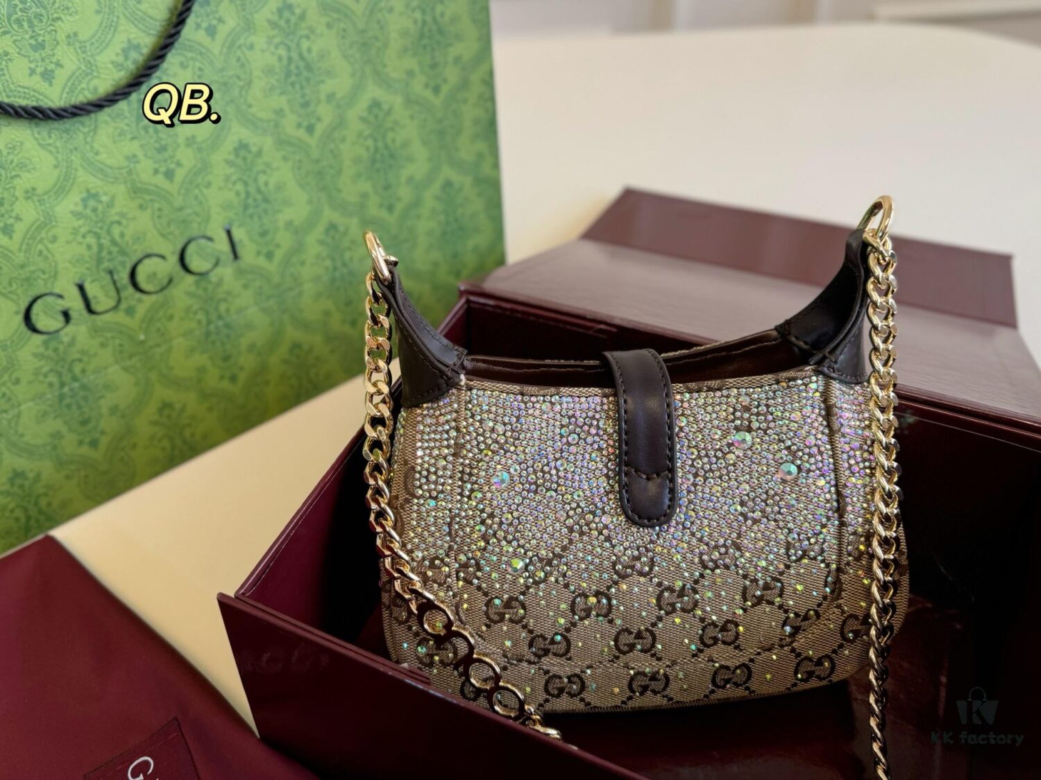 69308c106e68136f4d9a9059 Gucci New Arrival Runway Style Rhinestone Jackie Chain Crossbody Bag