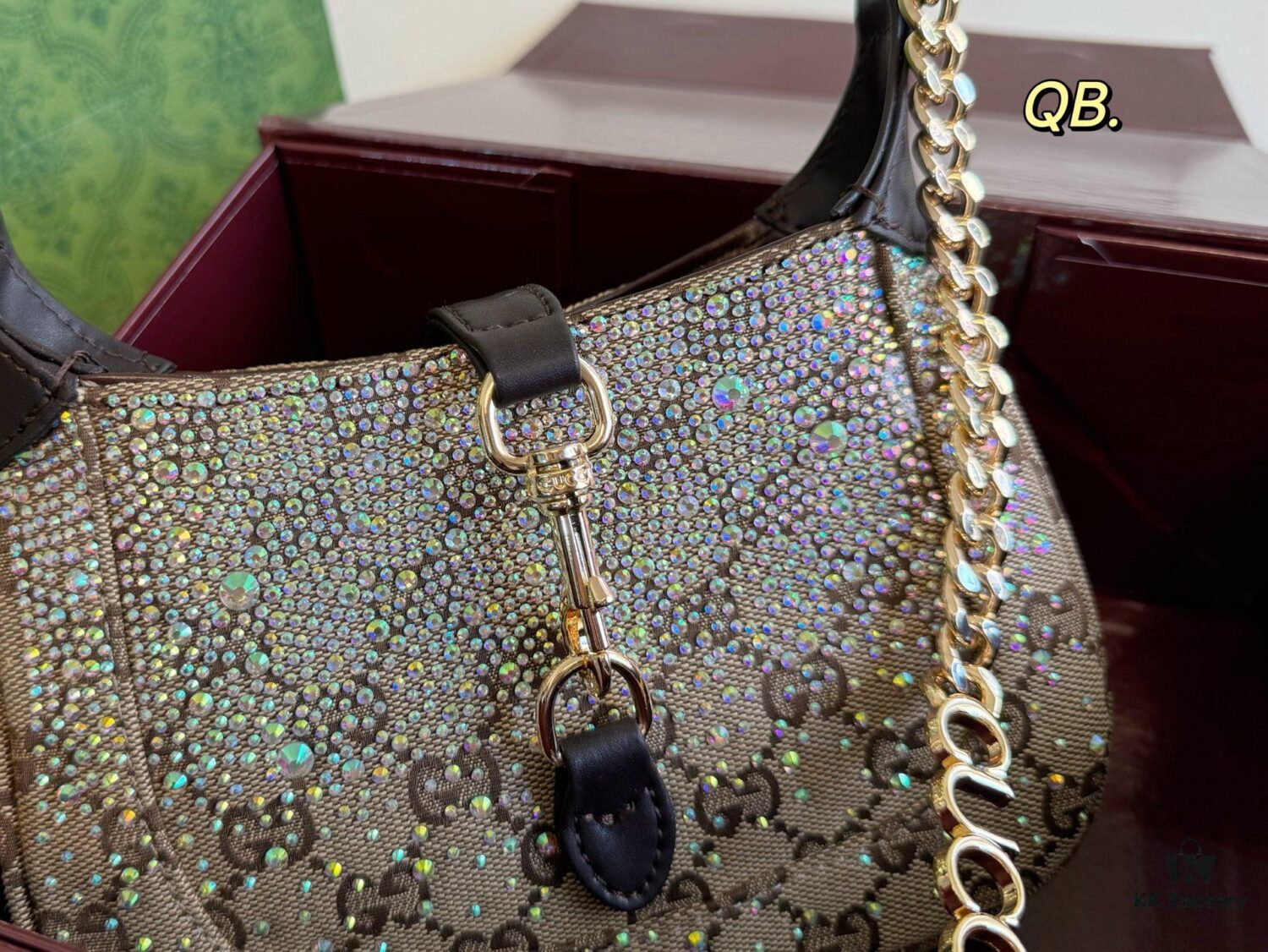69308c126e68136f4d9a905e Gucci New Arrival Runway Style Rhinestone Jackie Chain Crossbody Bag