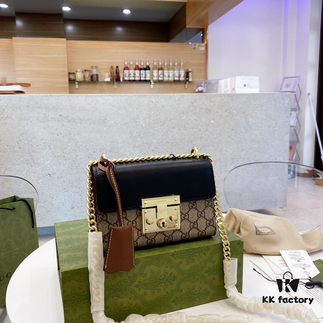 69308c316e68136f4d9a90a2 Gucci Square Lock Chain Bag, Gucci Padlock Hybrid Leather Chain Handbag