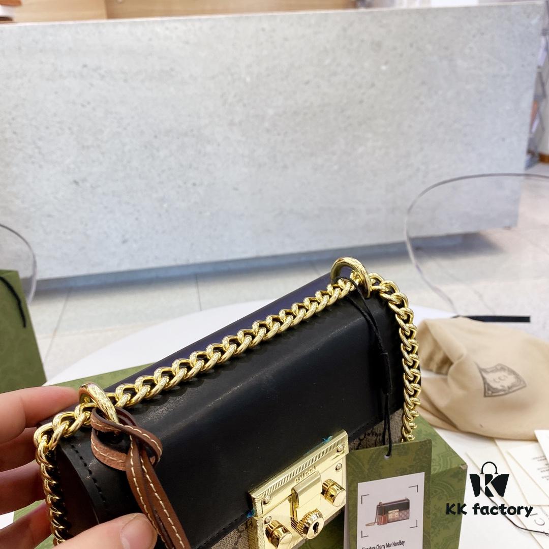 69308c336e68136f4d9a90a4 Gucci Square Lock Chain Bag, Gucci Padlock Hybrid Leather Chain Handbag