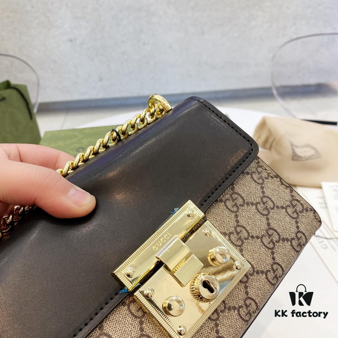 69308c346e68136f4d9a90a7 Gucci Square Lock Chain Bag, Gucci Padlock Hybrid Leather Chain Handbag