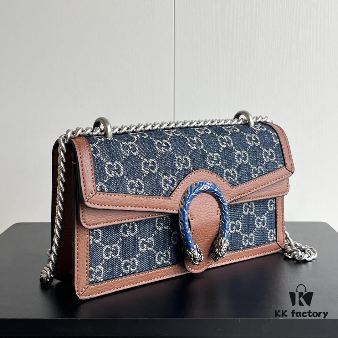 69308cef6e68136f4d9a922d Upgraded Version Genuine GUCCI Dionysus Blue Denim Bag with Tiger Head Diamond Clasp
