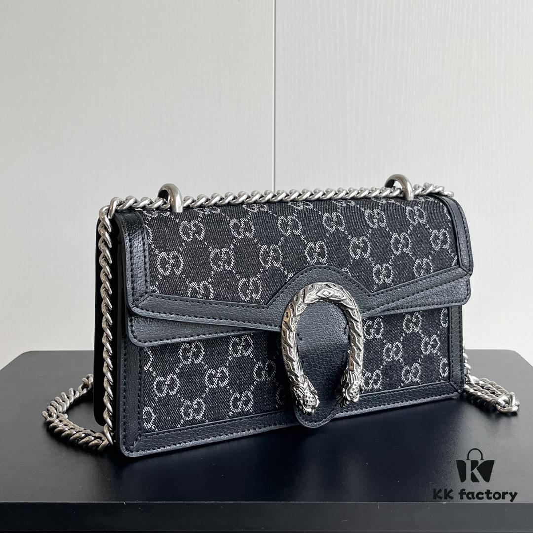 69308cf56e68136f4d9a9239 Upgraded Genuine Gucci Dionysus Horsehead Diamond Buckle Bag - Black Denim Model 499623